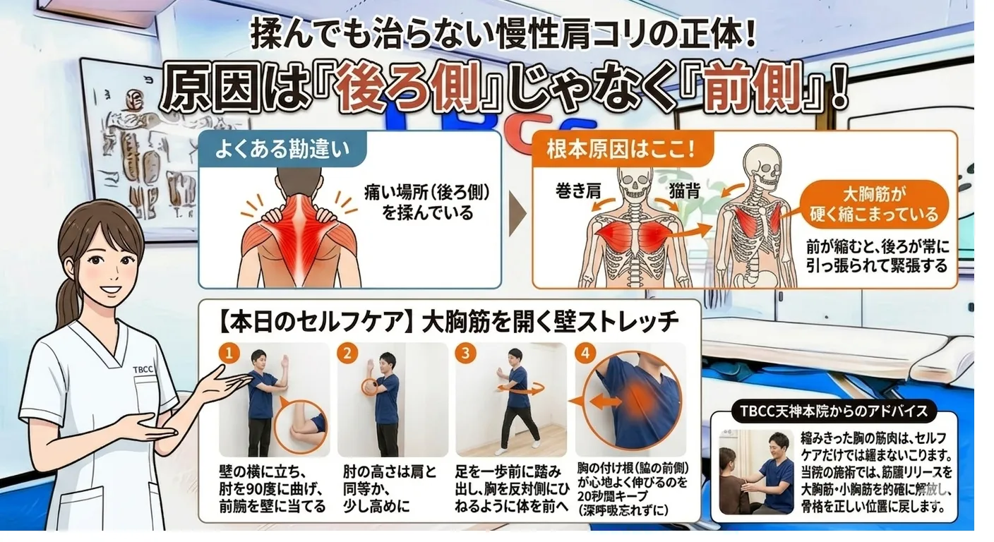 揉んでも治らない肩コリ…原因は「胸の筋肉」にある？